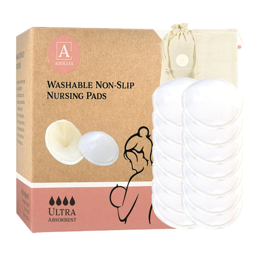 Azollia Non-Slip Nursing Pads 14 Washable Organic Cotton Leakproof Breast Pads Reusable Soft Absorbent Dry and Eco-Friendly Breastfeeding Essentials